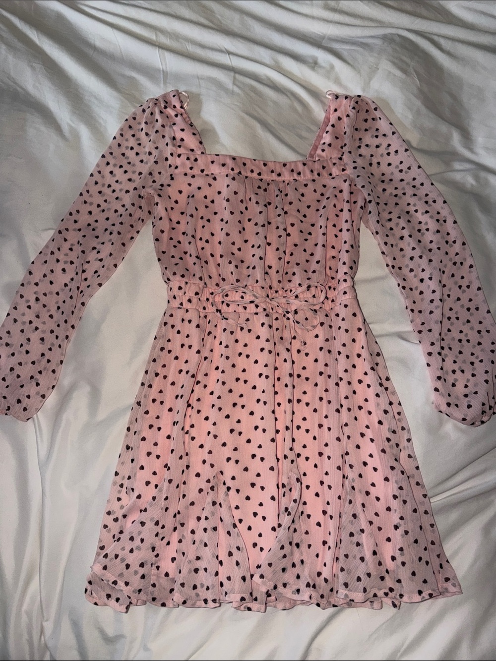 Women’s Pink Heart Print Long Sleeve Dress